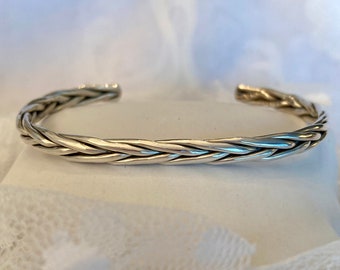 Silver Braided Cuff Unisex Stamped 925 Mexico Vintage Southwest Cuff Bracelet Twisted Rope Style Sturdy 15 Grams 7 1/4 Inches Including Gap