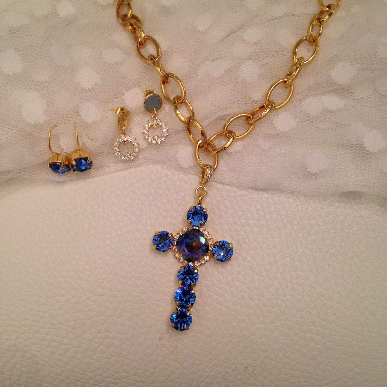 Halo Cross Pendant Set CZ Enhancer Premium Crystal Sapphire Etsy