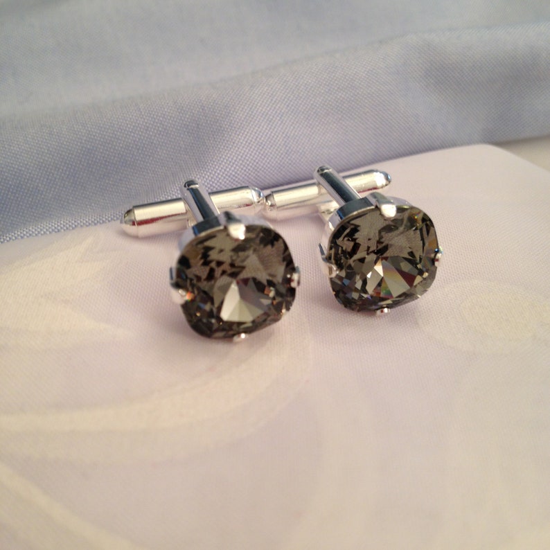 Mens Cufflinks Premium Crystal Cushion Cut 12mm Black Diamond Etsy