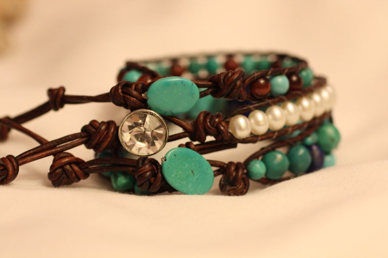 Wrap Bracelet Antique Brown Leather Natural Turquoise & Lapis Etsy