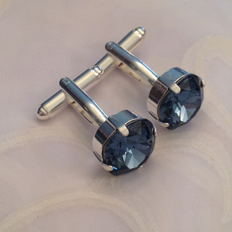 Mens Cufflinks Square Premium Crystal Cut 12mm Denim Blue Etsy