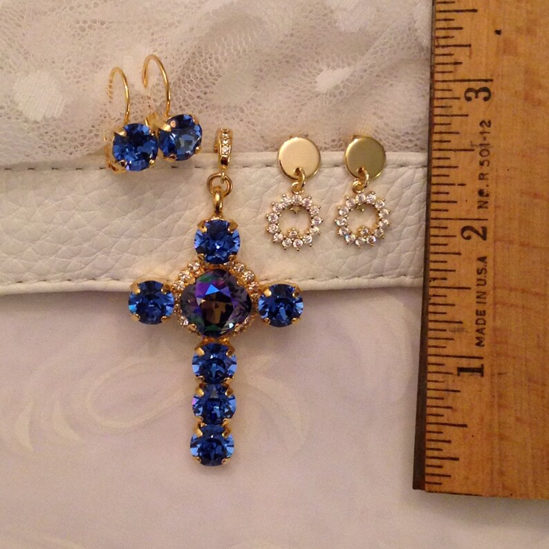 Halo Cross Pendant Set CZ Enhancer Premium Crystal Sapphire Etsy