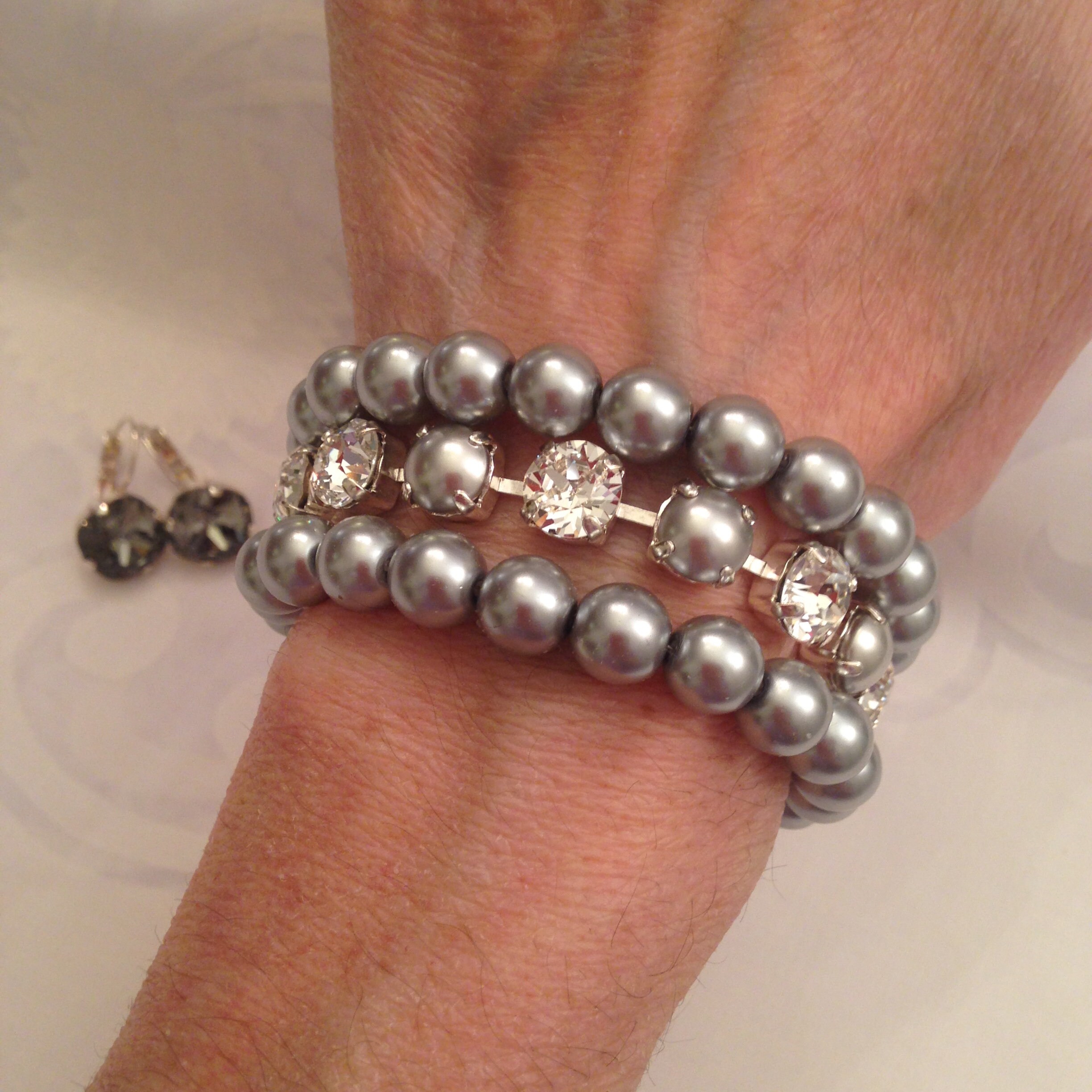 Triple Strand Cuff Bracelet 8mm Swarovski® Clear Chatons & Etsy