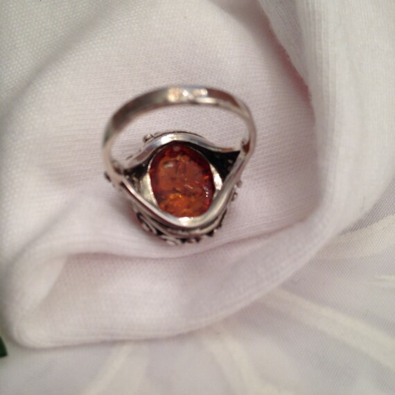 Amber Oval Solitaire Ring Gingko Leaf&Vine Design… - image 8
