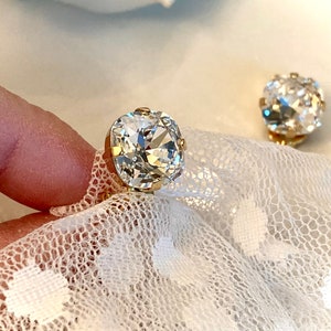 Clip On Gold Clear Premium Crystal Cushion Cut 12mm Square Earrings Shiny Gold Tone Setting Gorgeous Facets Beauty image 3