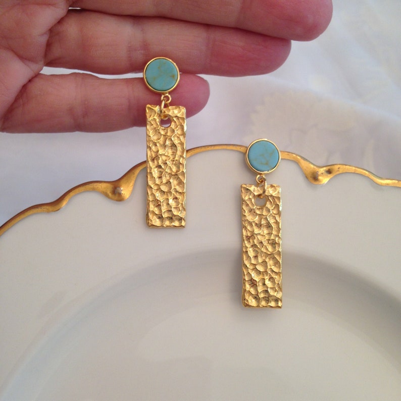 Turquoise Howlite Dangling Stud Earrings Gemstone Posts Modern Etsy