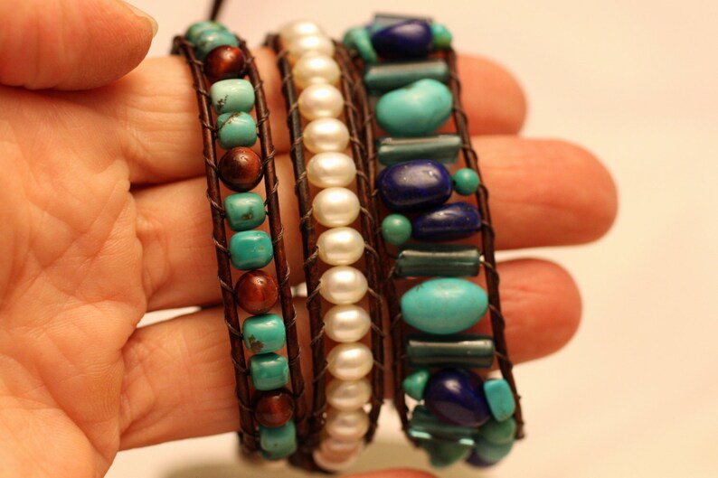 Wrap Bracelet Antique Brown Leather Natural Turquoise & Lapis Etsy
