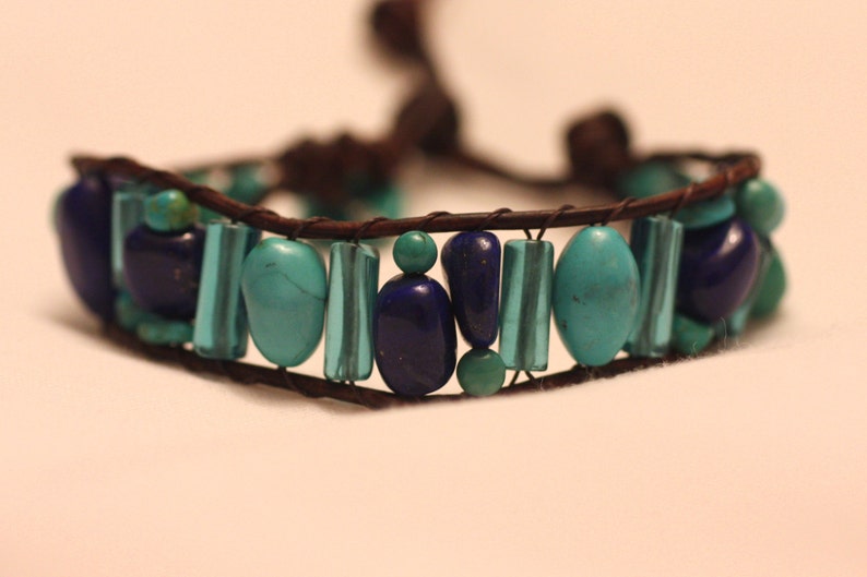 Wrap Bracelet Antique Brown Leather Natural Turquoise & Lapis Etsy