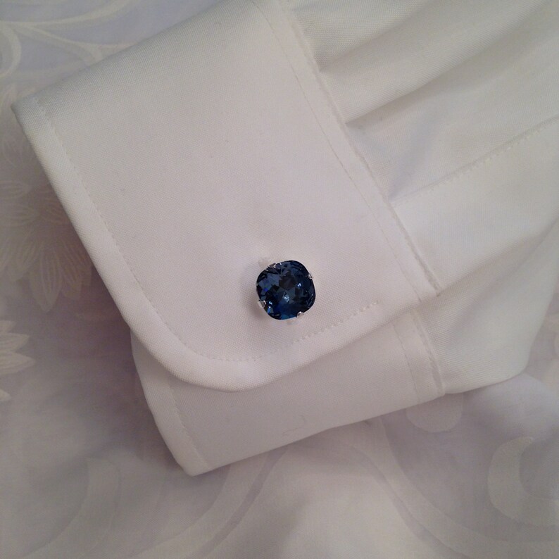 Mens Cufflinks Square Premium Crystal Cut 12mm Denim Blue Etsy