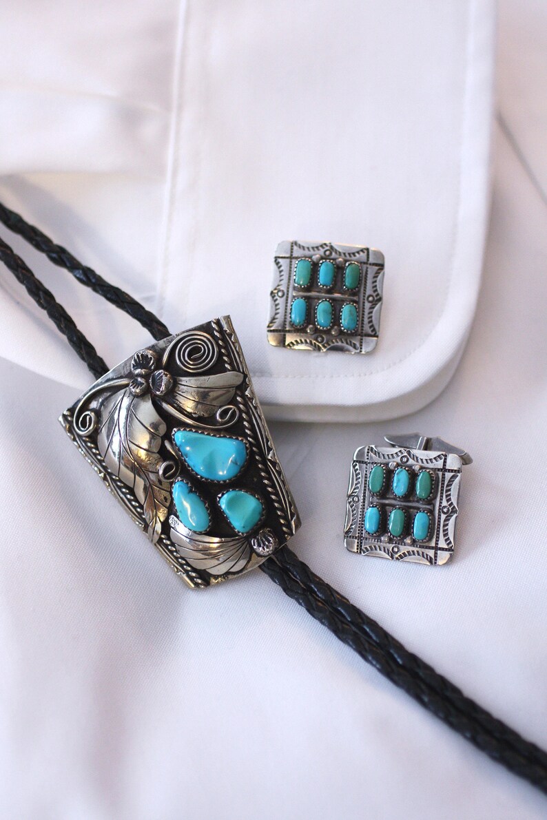 Turquoise Cufflinks Zuni Artisan Signed MFC Maryann/&Felix Chavez Sterling Oval Stones Sunray Symbols Vintage Southwest Classic Statement