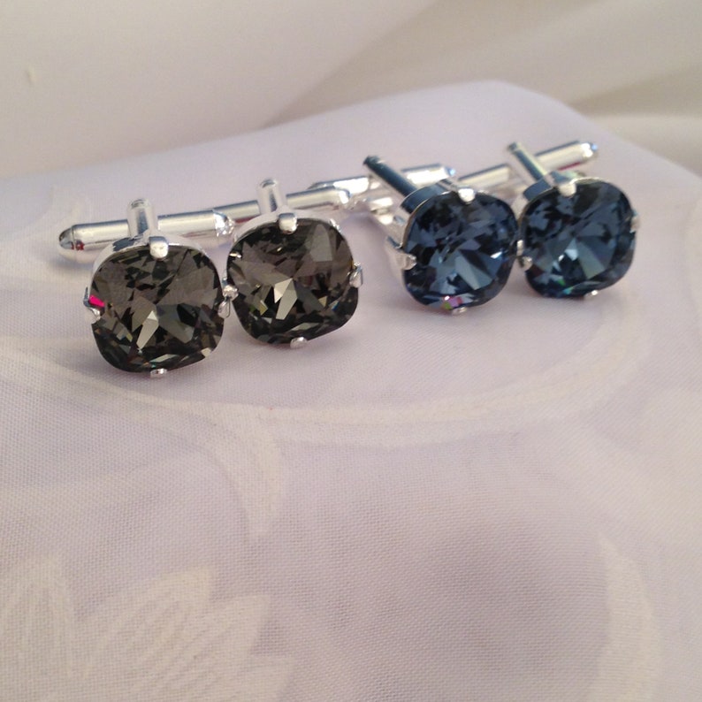 Mens Cufflinks Square Premium Crystal Cut 12mm Denim Blue Etsy