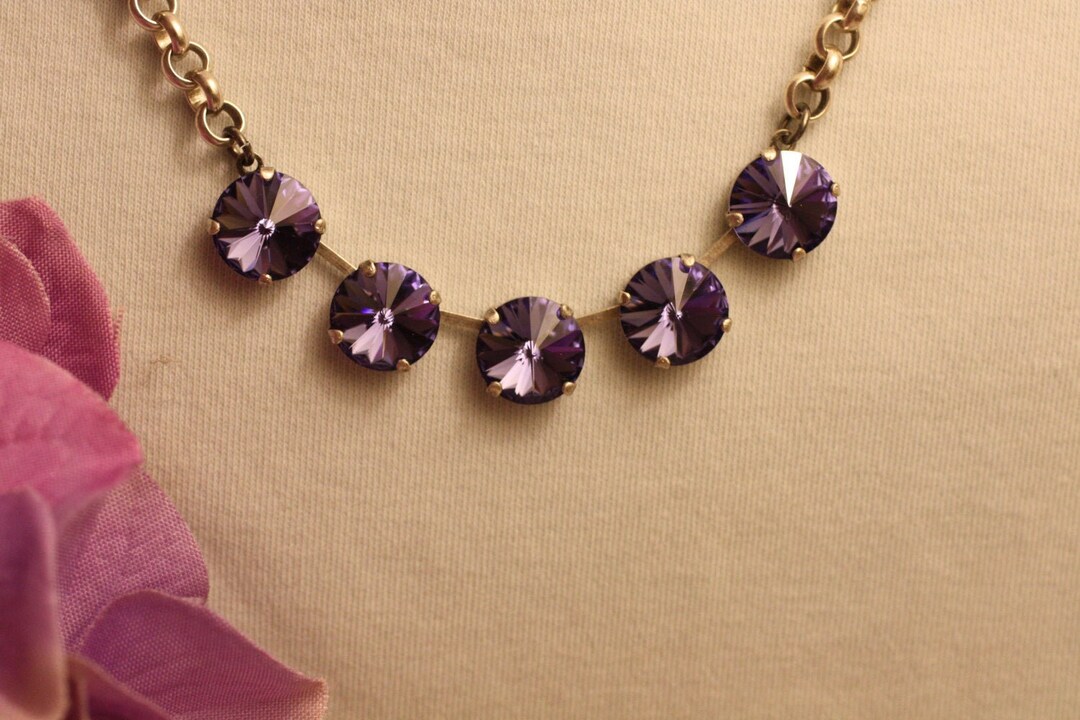 Crystal Layering Tennis Necklace Premium Crystal 12mm Rivoli Tanzanite ...