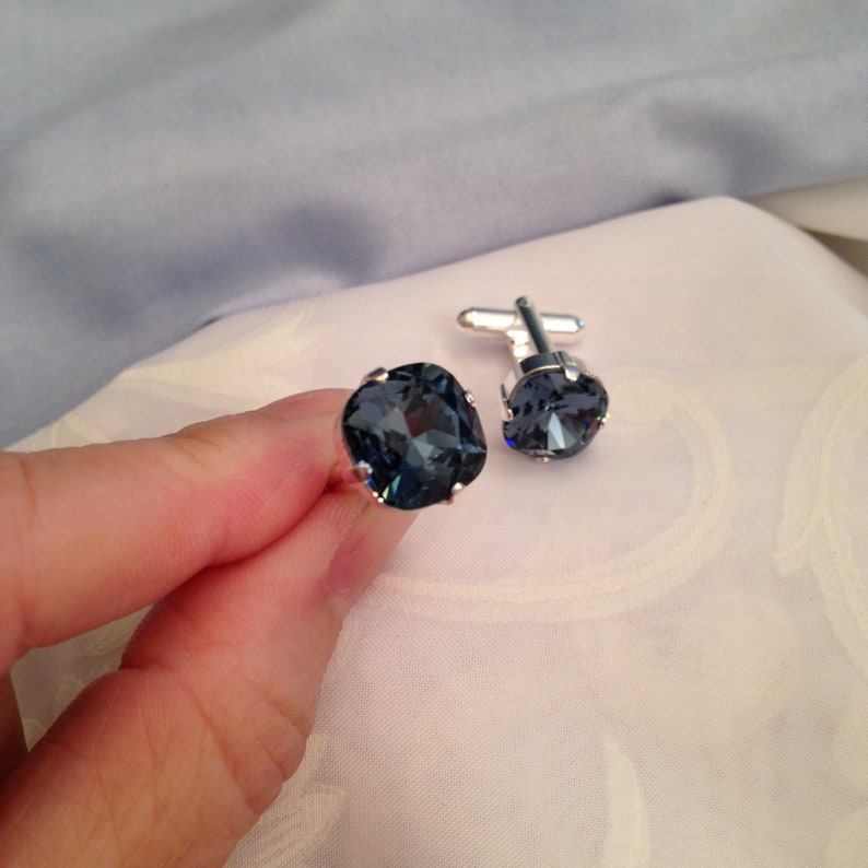 Mens Cufflinks Square Premium Crystal Cut 12mm Denim Blue Etsy