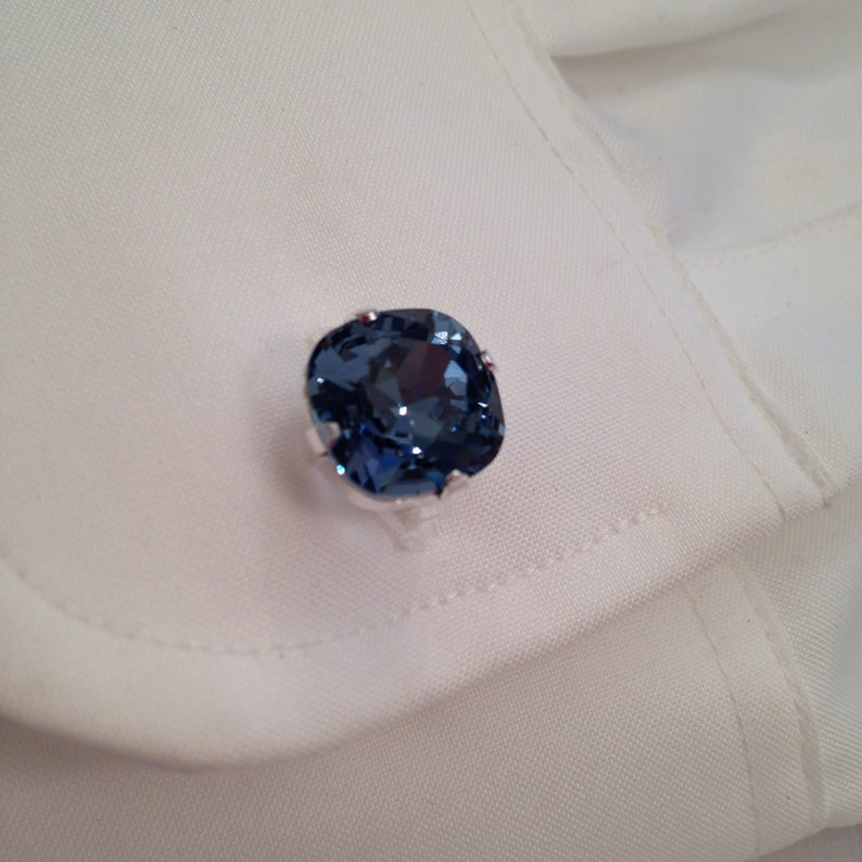 Mens Cufflinks Square Premium Crystal Cut 12mm Denim Blue Etsy