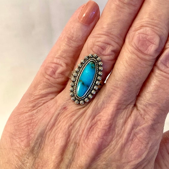 Turquoise Ring Authentic Bell Trading Post Hallmark Stamped Sterling Marquis Shape Native American Setting Southwest Boho Ring Size 4 3 4 5 Etsy