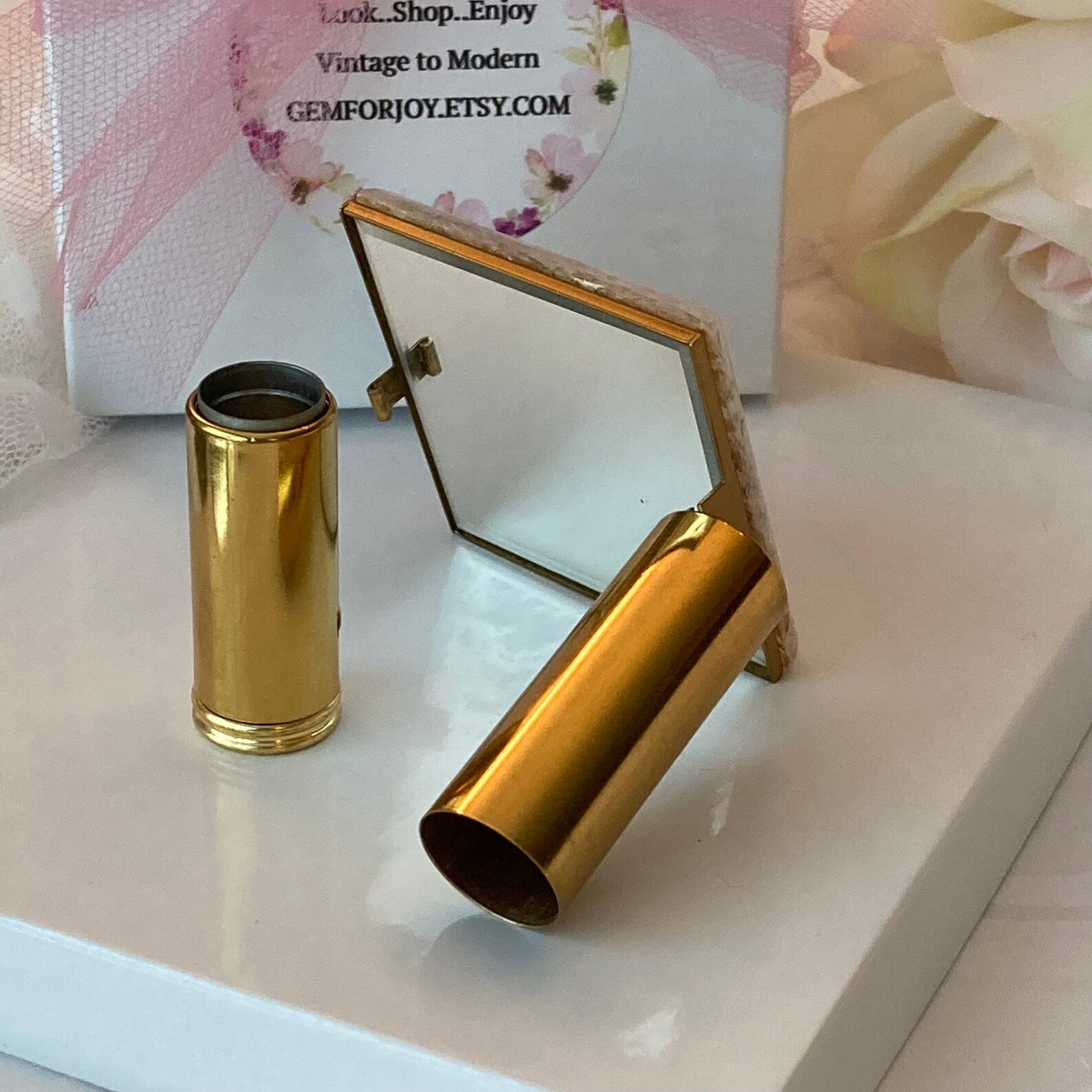 Vintage Folding Mirror Lipstick Holder Hinged Dainty Mother of Etsy