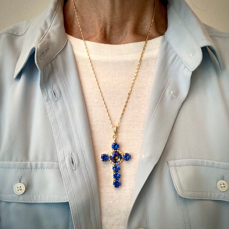 Halo Cross Pendant Set CZ Enhancer Premium Crystal Sapphire Etsy
