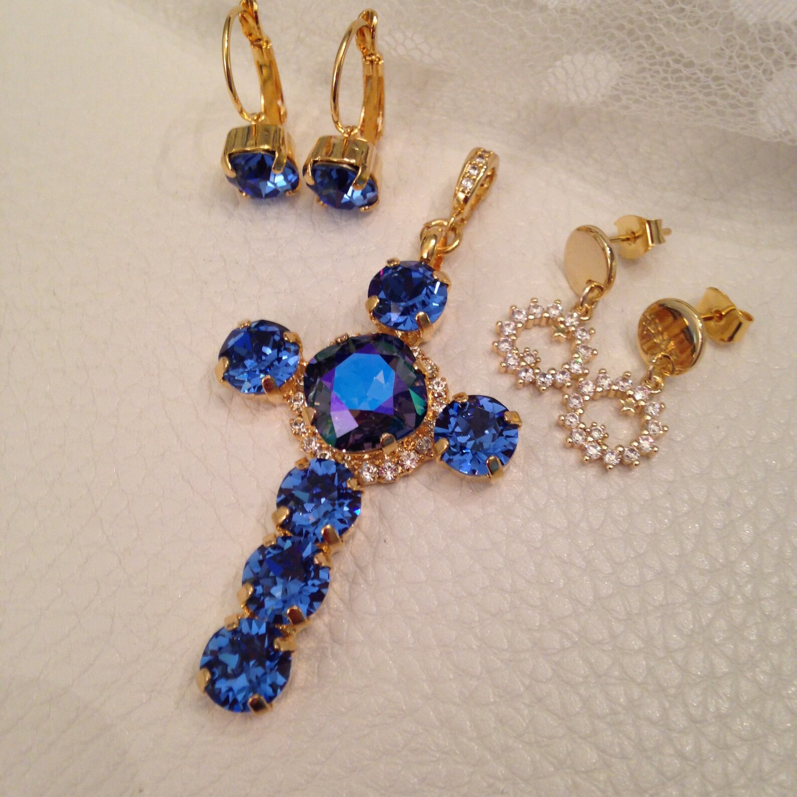 Halo Cross Pendant Set CZ Enhancer Premium Crystal Sapphire Etsy