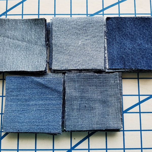 Denim Jean Squares~3"x3"~Pack of 50~Clean Recycled Jeans Denim~Quilting, Applique, Sewing, Patches, Coasters, Trivets, Crafts, Rugs