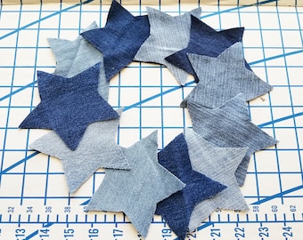 12 Denim Stars for Applique~Hand Cut~4"x4"~RecycledRepurposed Jeans~Quilting, Patches, Garlands, Sewing Crafts, Journalling, Christmas