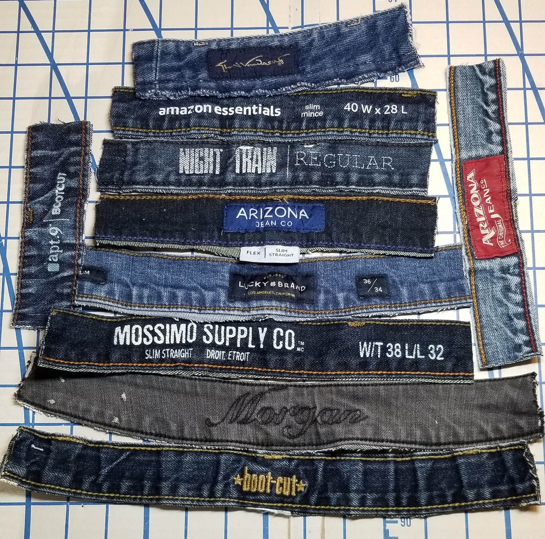 10 Denim Jeans Waistband Pieces W/ Logos Crafting Sewing Steampunk Bags