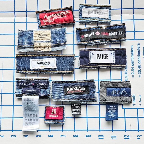Reclaimed Blue Jean Labels for Crafting - Genuine Jeans Labels on Waistband Pieces - Various Sizes, Brands and Conditions