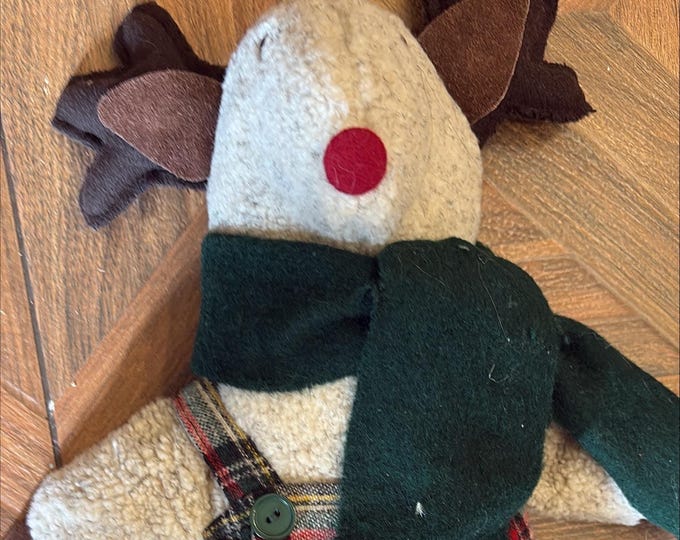 Vintage Wind-Up Musical Reindeer Plush Toy | Christmas Farmhouse Holiday Decoration