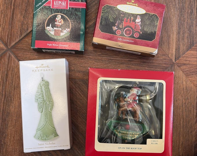 Vintage Hallmark Santa Ornament Set | 1991–2000 Keepsake Collection | Up on the Rooftop, St. Nicholas