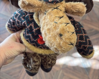 Stuffed Moose with Sweater and Hat
