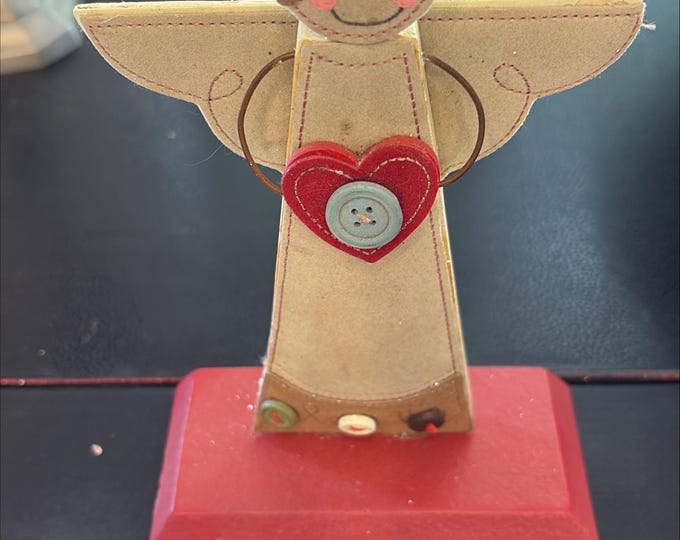 Angel Stocking Holder with Heart and Button Accents