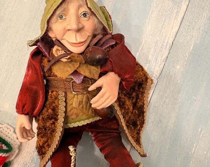 Vintage Aldik Woodland Elf Doll — Resin Face Christmas Ornament