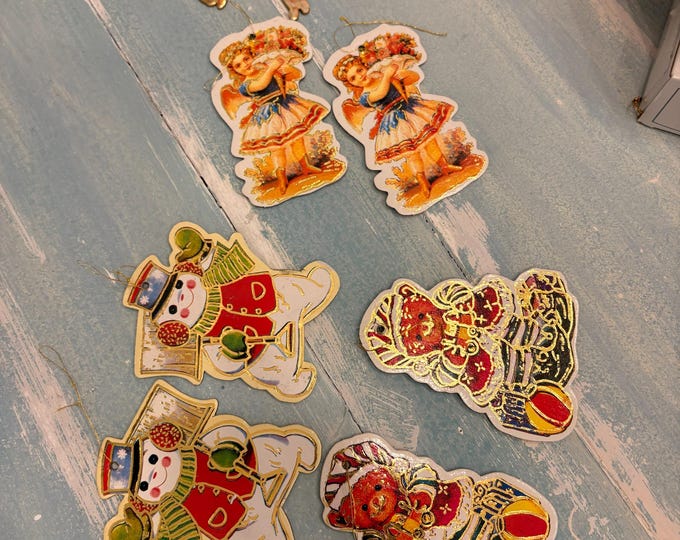 Vintage Dakin Flat Double-Sided Christmas Ornaments — Angels, Bears & Snowmen