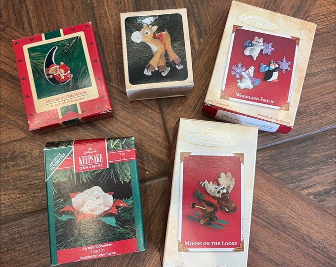 Hallmark Keepsake Animal Ornament Set — Moose, Mouse, Woodland Friends & Dreamers