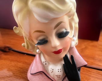 Lady Head Vase with pearl ear rings and black glove