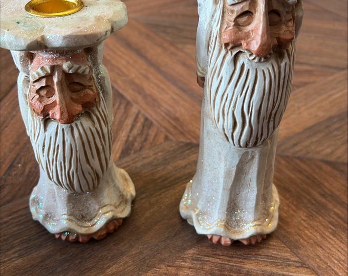 David Frykman 1996 Old Man Angel Candle Holders Set Rustic Christmas Décor