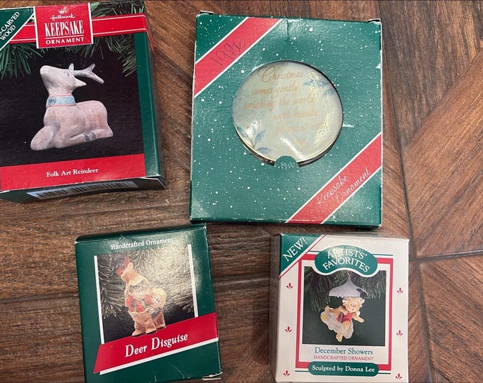 Hallmark Keepsake Ornament Set of 4 — Folk Art Reindeer, Deer Disguise & More