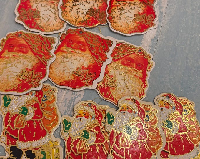 Vintage Dakin Santa Ornaments — Double-Sided Foil Christmas Decoration Set
