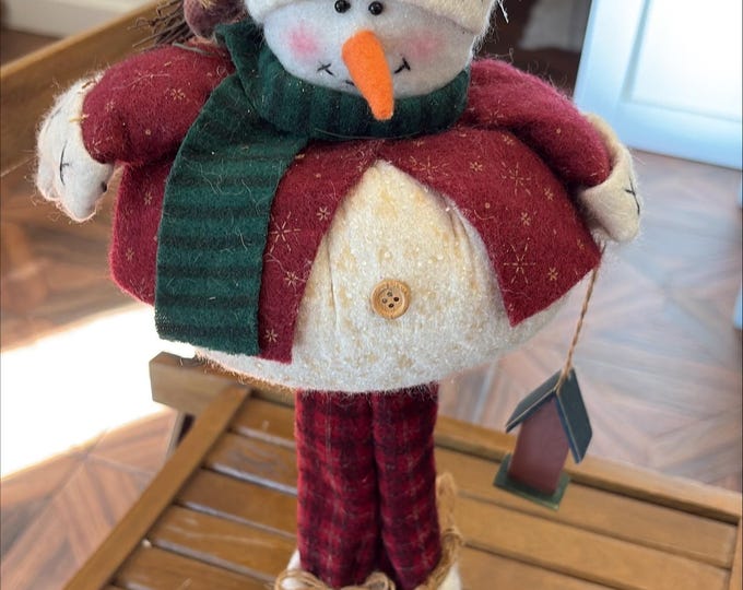 Festive Snowman Decoration with Scarf and Birdhouse