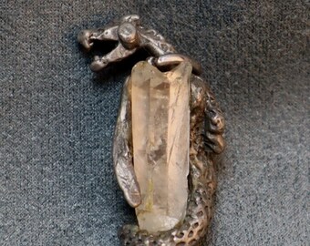 Vintage Dragon Wrapped Crystal Pendant