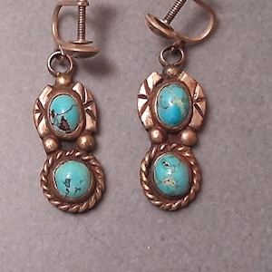 Vintage Southwestern Turquoise Sterling Earrings Horseshoe Dangle