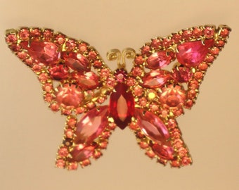 Vintage Juliana Pink Butterfly Rhinestone DeLizza & Elster Brooch