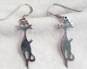 Sterling Stylized Cat Dangle Earrings