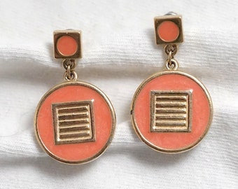 Trifari Coral Enamel Vintage Dangle Earrings