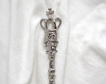 Long Sceptre Crowned Sword Brooch Vintage Scepter Pin