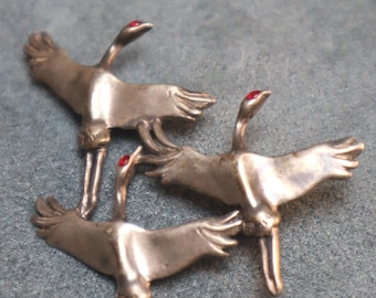 Vintage Judie Gumm Geese Birds in Flight Sterling Enamel Brooch