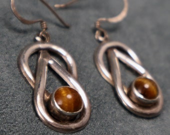 Vintage Sterling Tigers Eye Knot Earrings 925