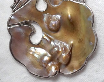 Vintage Carved Blister Pearl Fruit Pendant Mother of Pearl