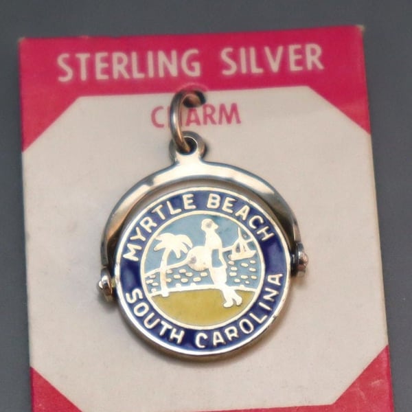 Sterling Myrtle Beach Spinner Charm Vintage Gay Dolphin NOS on Card