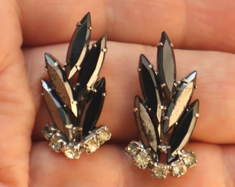 Juliana Hematite Earrings Elongated Marquise Rhinestones