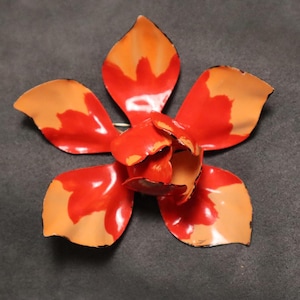 Vintage Enamel Flower Pin Orange -for Crafting
